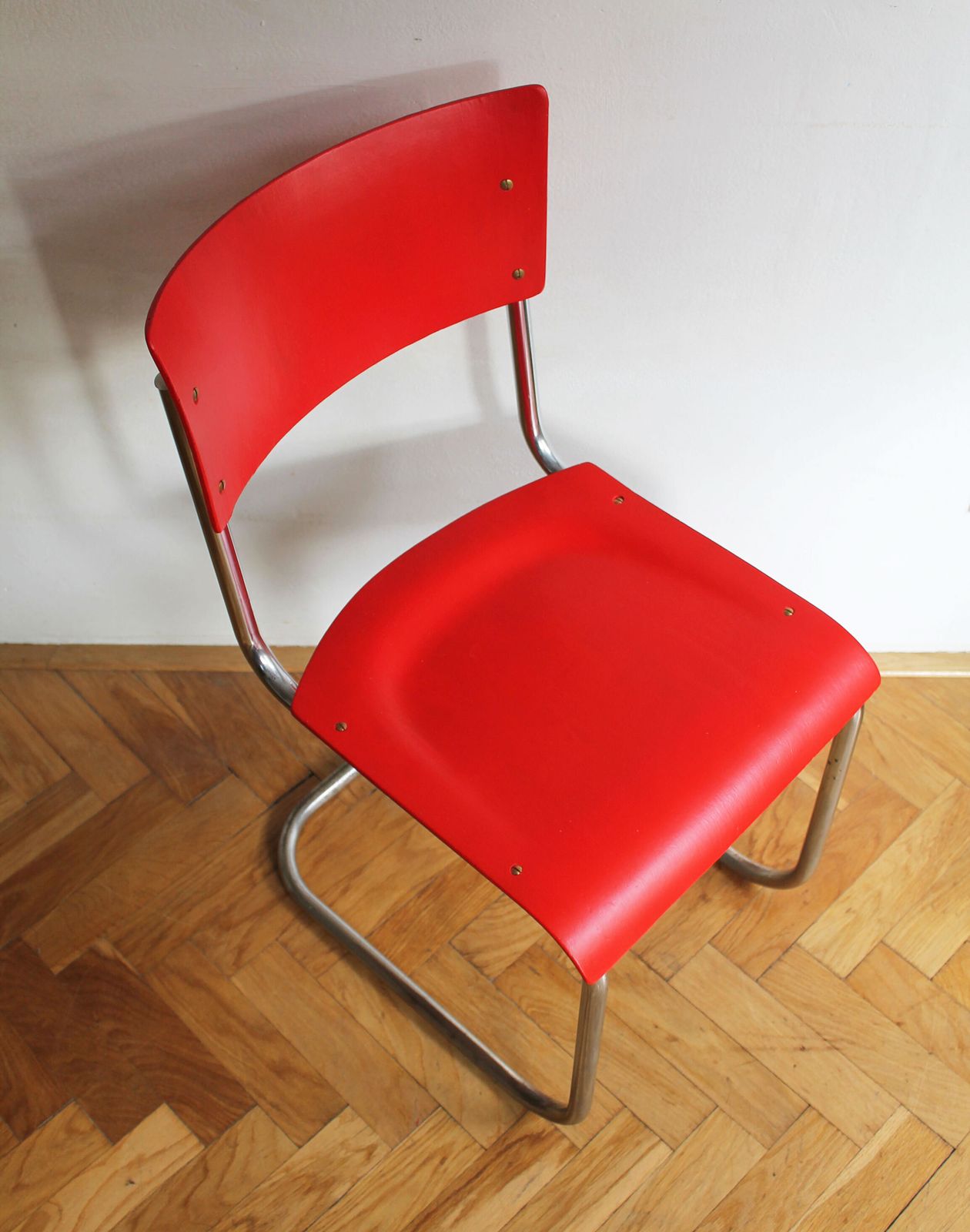 Bright Red 1950's Modernist Cantilevered Chair photo 230.0