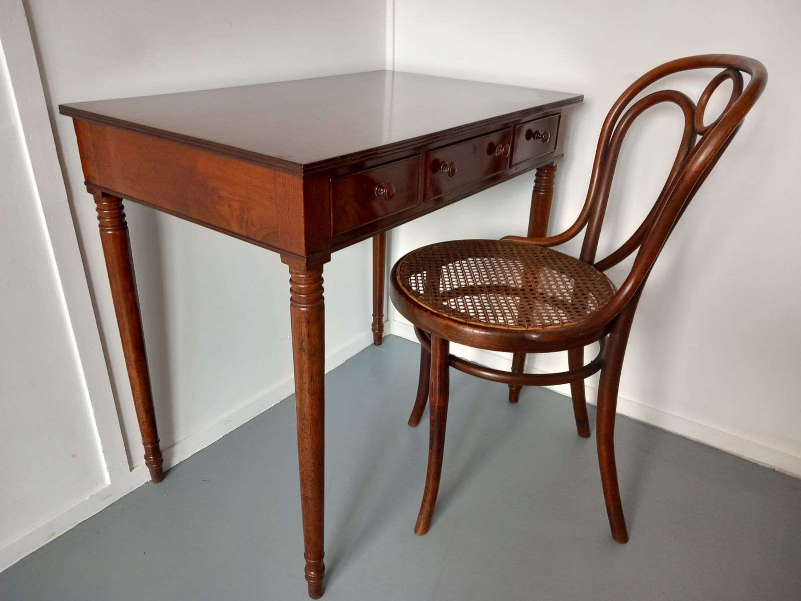 Three Drawer Mahogany Side Table photo for sale