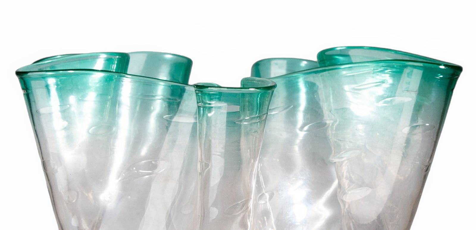 Mid 20th Century Modern Blueish Murano Glass 'Fazzoletto' Vase With Folds, Italy photo buy