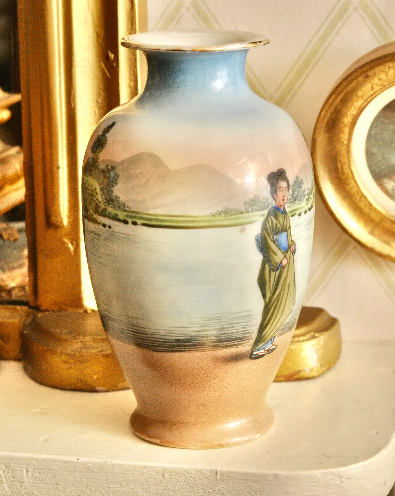 A Pretty Japanese Geisha Vase, Meiji Period, Satsuma, Signed photo for sale