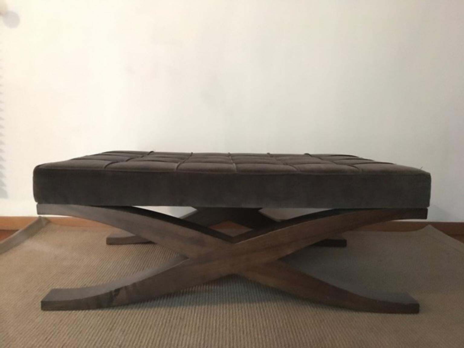 Italy Grey Velvet Upholstered Coffee Table With Crossed Wood Legs photo buy