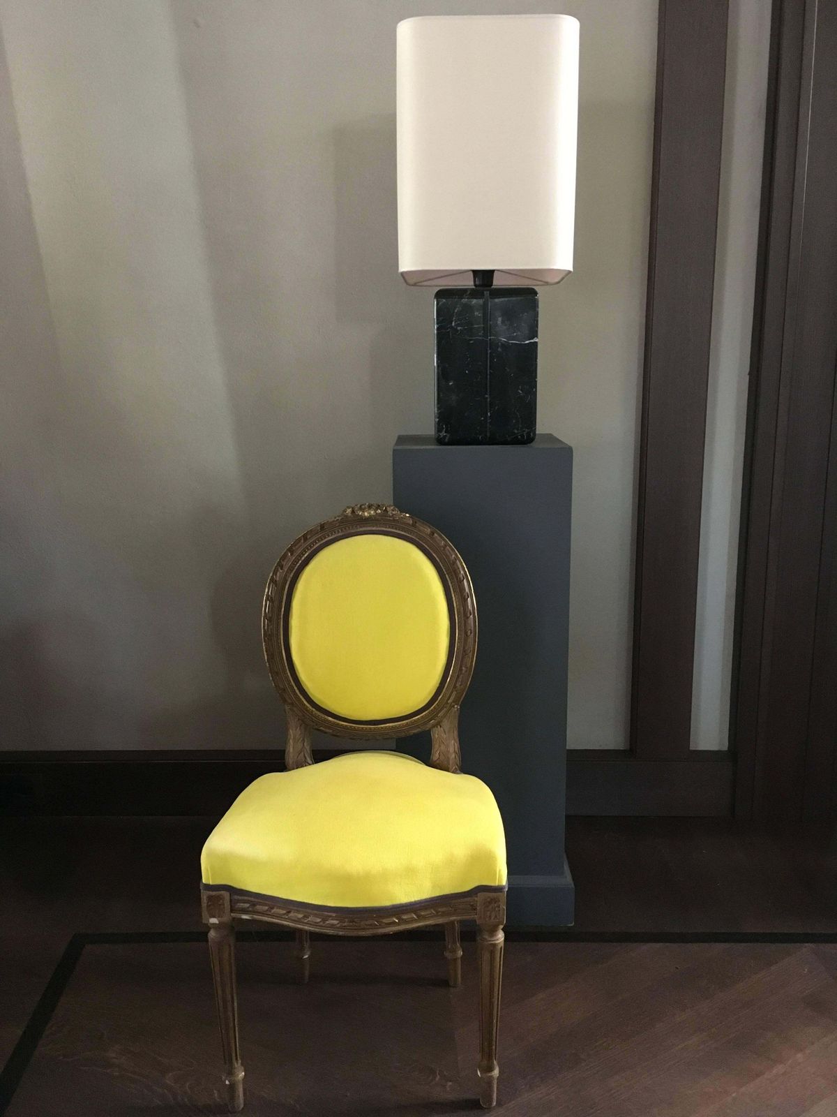 Mid 19th Century Pair French Provincial Wooden Chairs Yellow Linen photo for sale