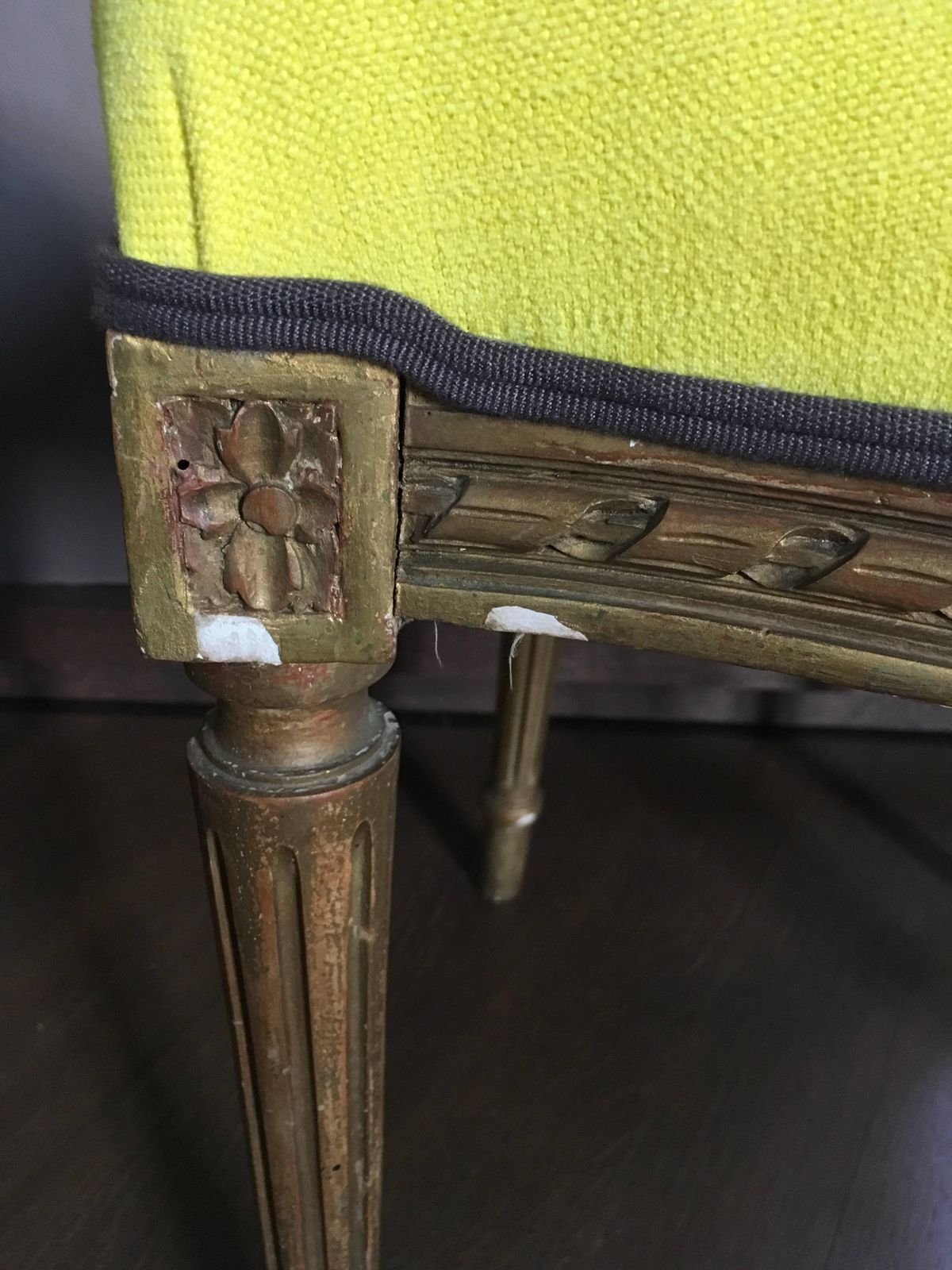 Mid 19th Century Pair French Provincial Wooden Chairs Yellow Linen photo 2552.0