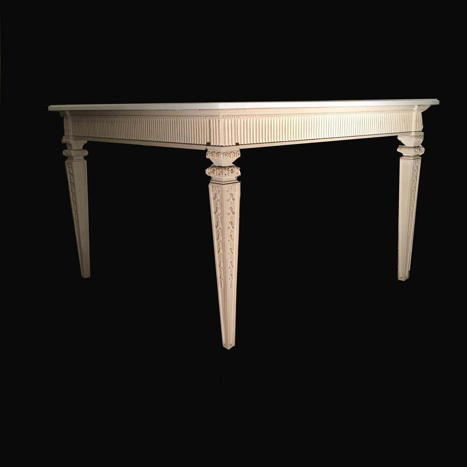 France French Provincial Style White Lacquered Wooden Dining Table photo furniture