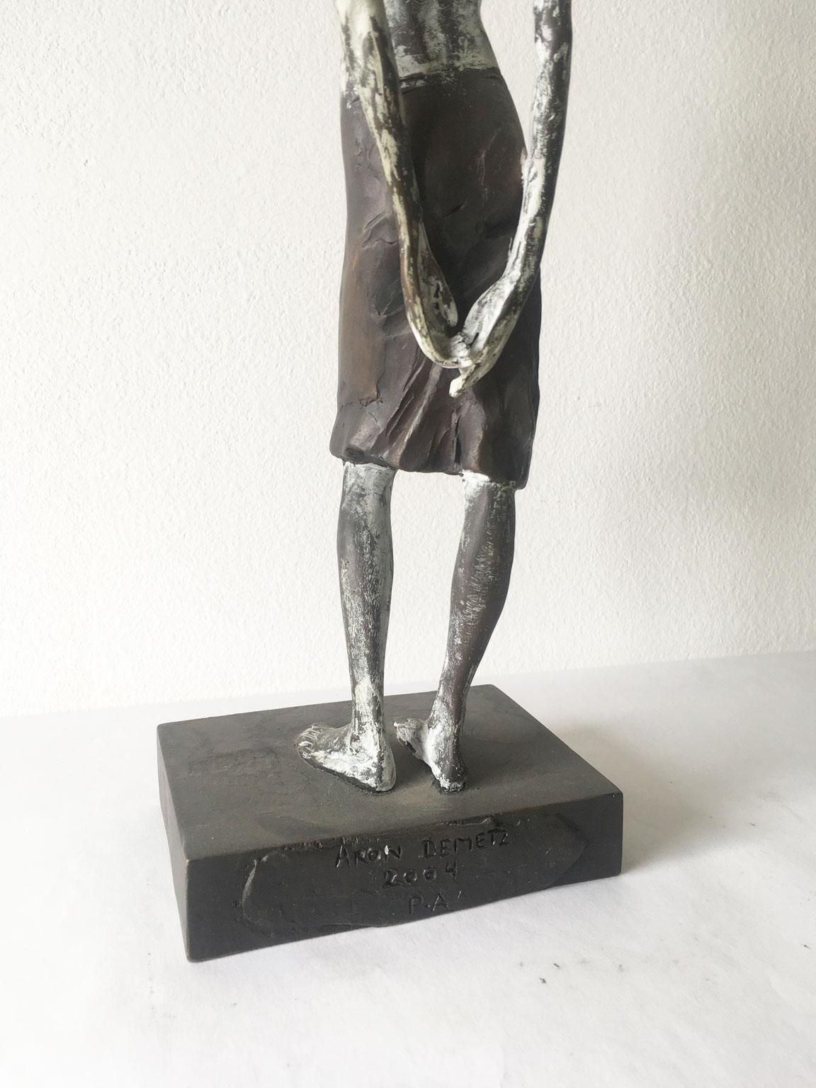 photo vintage Italy Cast Lost Wax Woman Figurine Bronze Sculpture By Aron Demetz Guardando