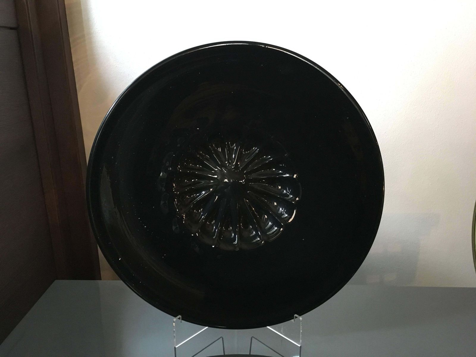 1960 Venezia Italy Mid Century Modern Murano Blown Black Glass Bowl photo for sale