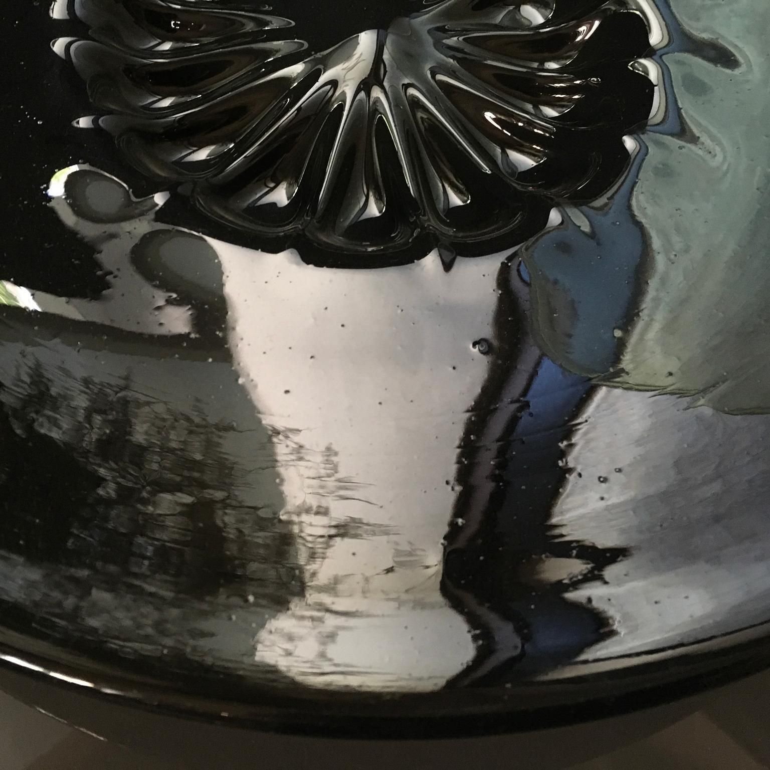 1960 Venezia Italy Mid Century Modern Murano Blown Black Glass Bowl photo buy