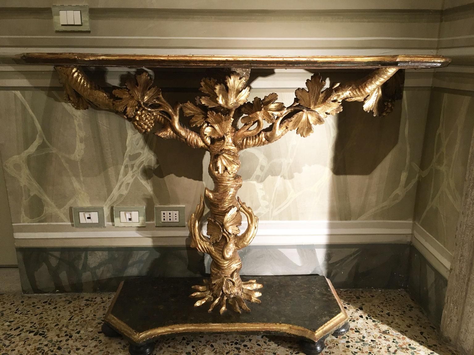 photo buy 1650 Italy Giltwood Carved Console With Leaves And Bunches Of Grapes