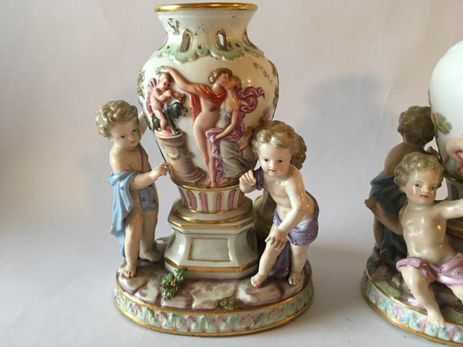 Europe Mid 19th Century Meissen Pair Porcelain Vases photo Home Decor