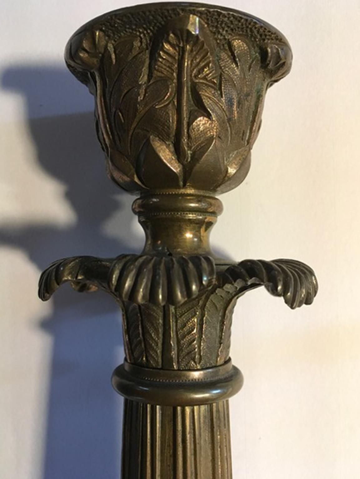 Italy Late 18th Century Pair Empire Brass Candleholders photo vintage