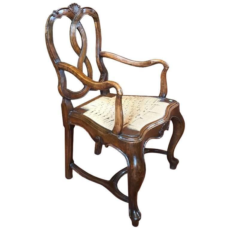 Venezia Mid 18th Century Baroque Hand Carved Walnut Armchair
