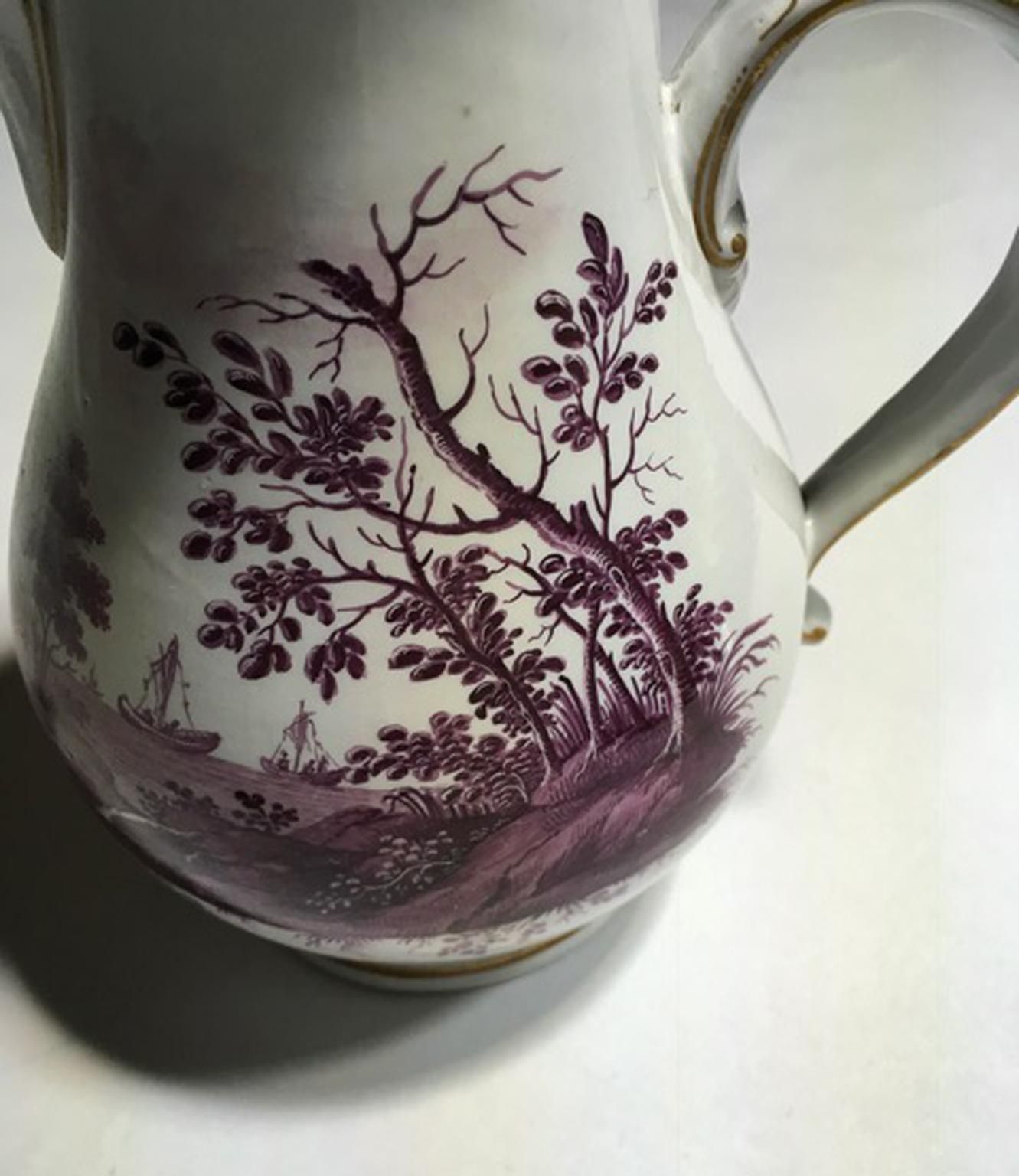 Italy Richard Ginori Mid 18th Century Porcelain Coffee Pot Landscapes In Purple photo furniture