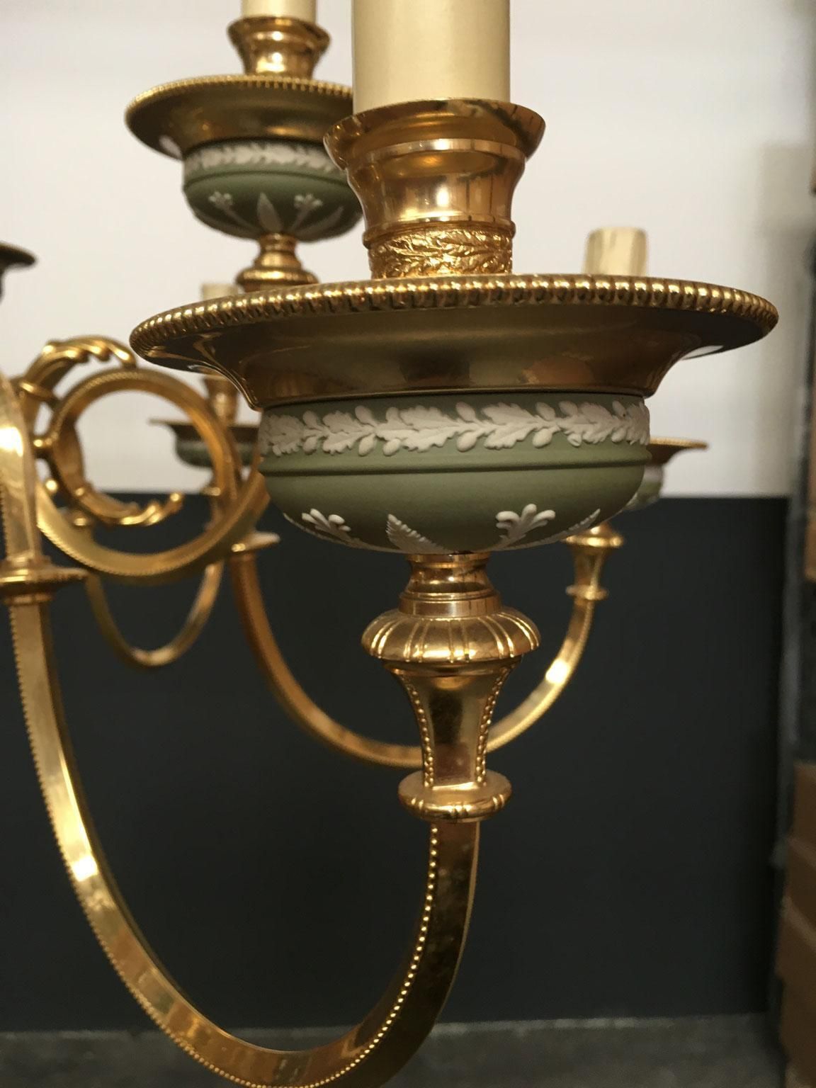 photo buy 1970 Italy Hollywood Regency Style Green Porcelain And Brass Chandelier 9 Lights