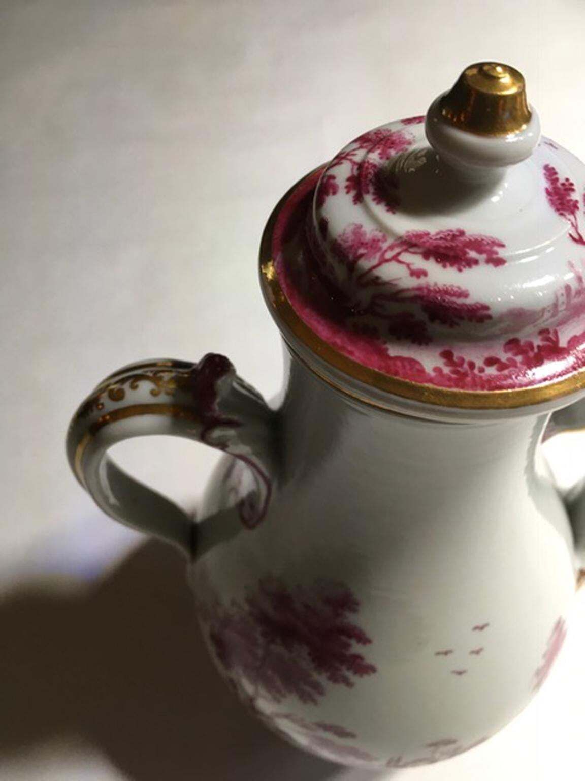 Italy Richard Ginori Mid 19th Century Porcelain Tea Pot Pink Landscape photo Home Decor