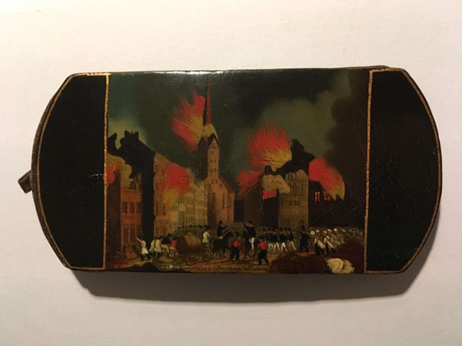 Mid 19th Century Decorative Lacquered Wooden Tobacco Snuff Box Black photo for sale
