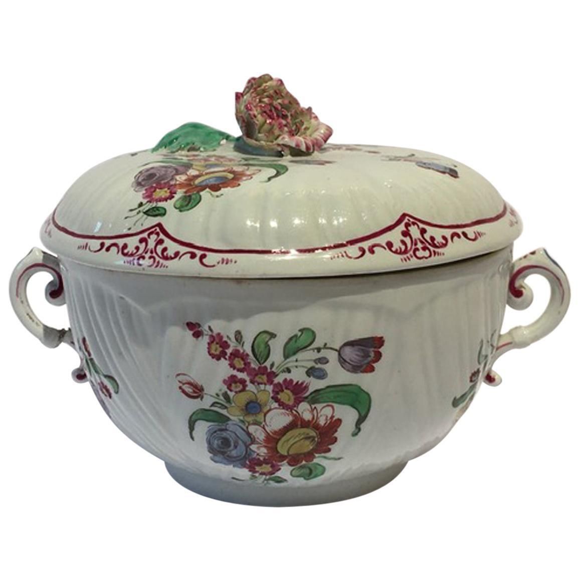 Italy 18th Century Richard Ginori Porcelain Covered Cup With Floral Drawings