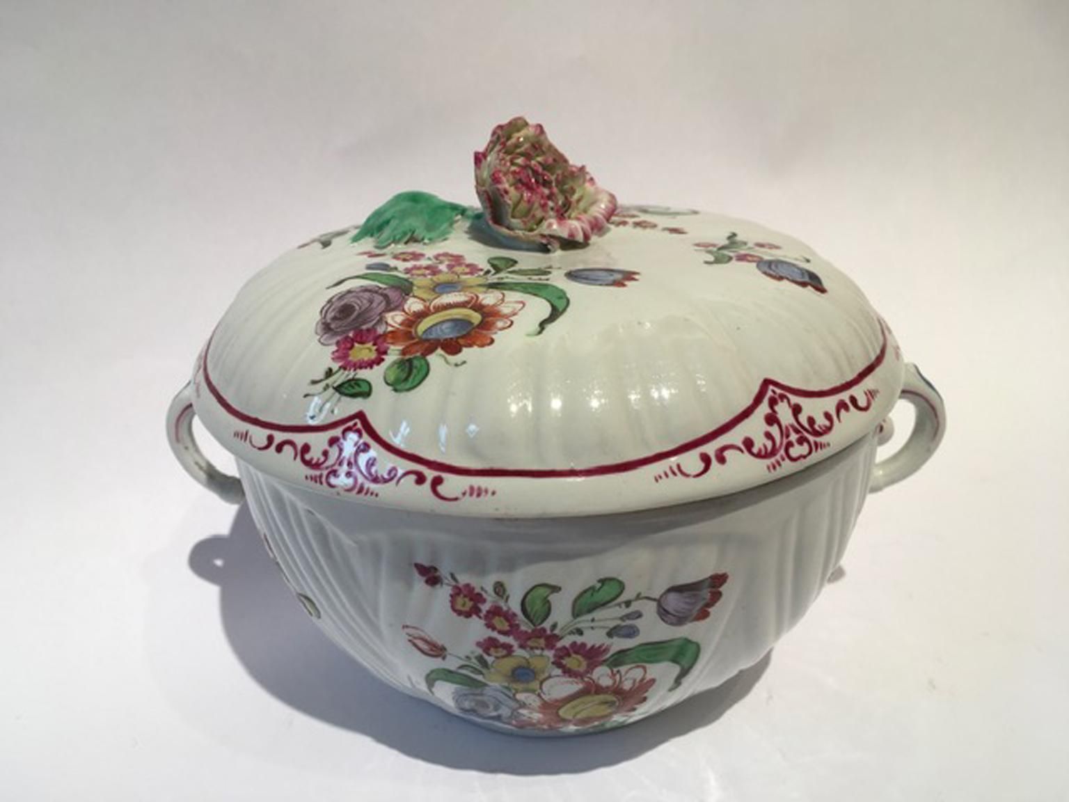 photo for sale Italy 18th Century Richard Ginori Porcelain Covered Cup With Floral Drawings