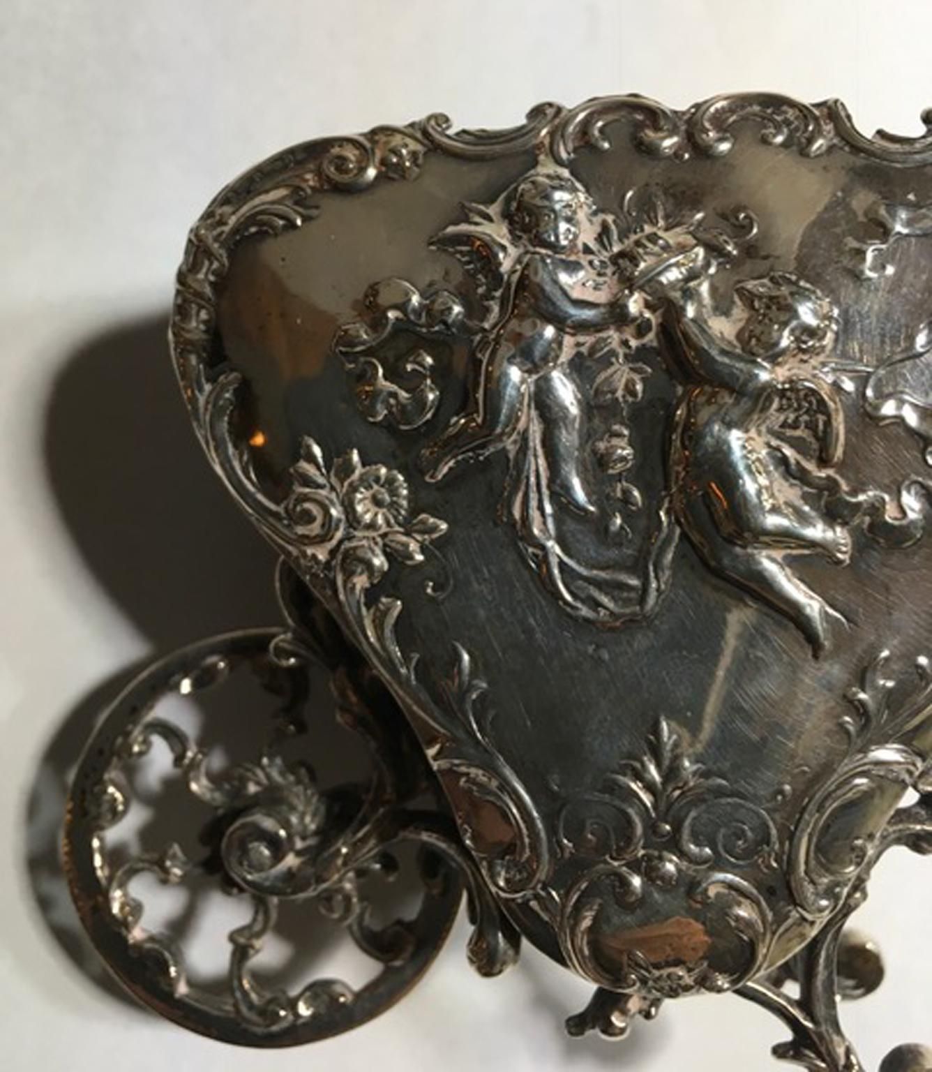 Italy Late 19th Century Sterling Silver Box Baroque Little Love Cart photo furniture