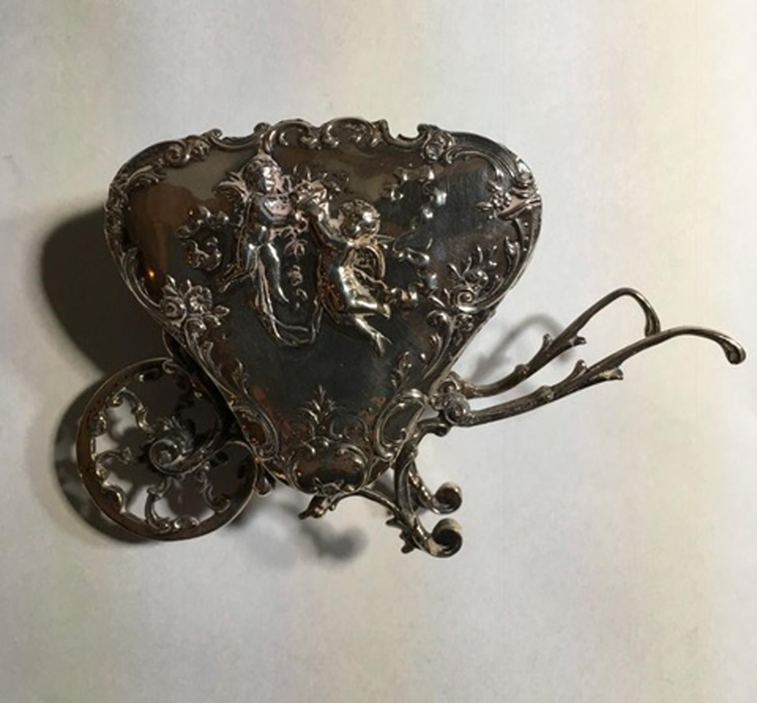 Italy Late 19th Century Sterling Silver Box Baroque Little Love Cart photo Home Decor