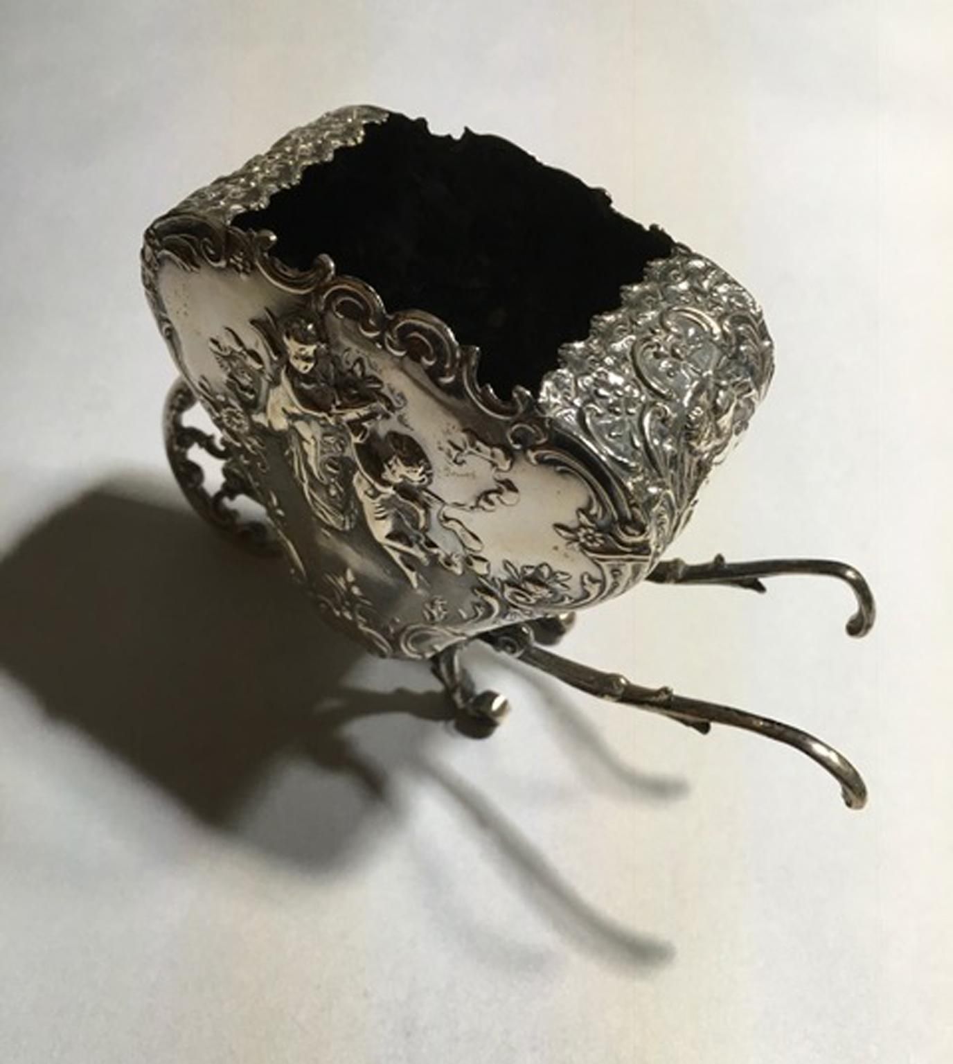 Italy Late 19th Century Sterling Silver Box Baroque Little Love Cart photo buy