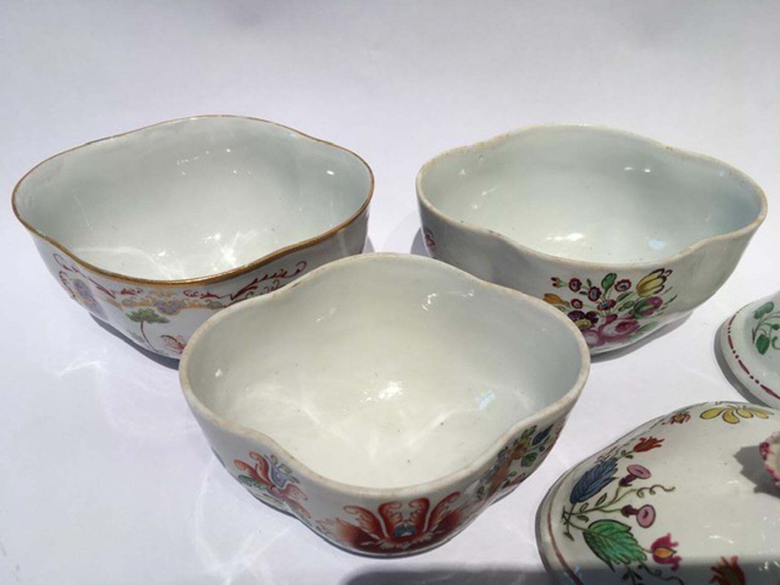photo for sale Italy Late 18th Century Richard Ginori Set 3 Porcelain Sugar Bowls Floral Decor