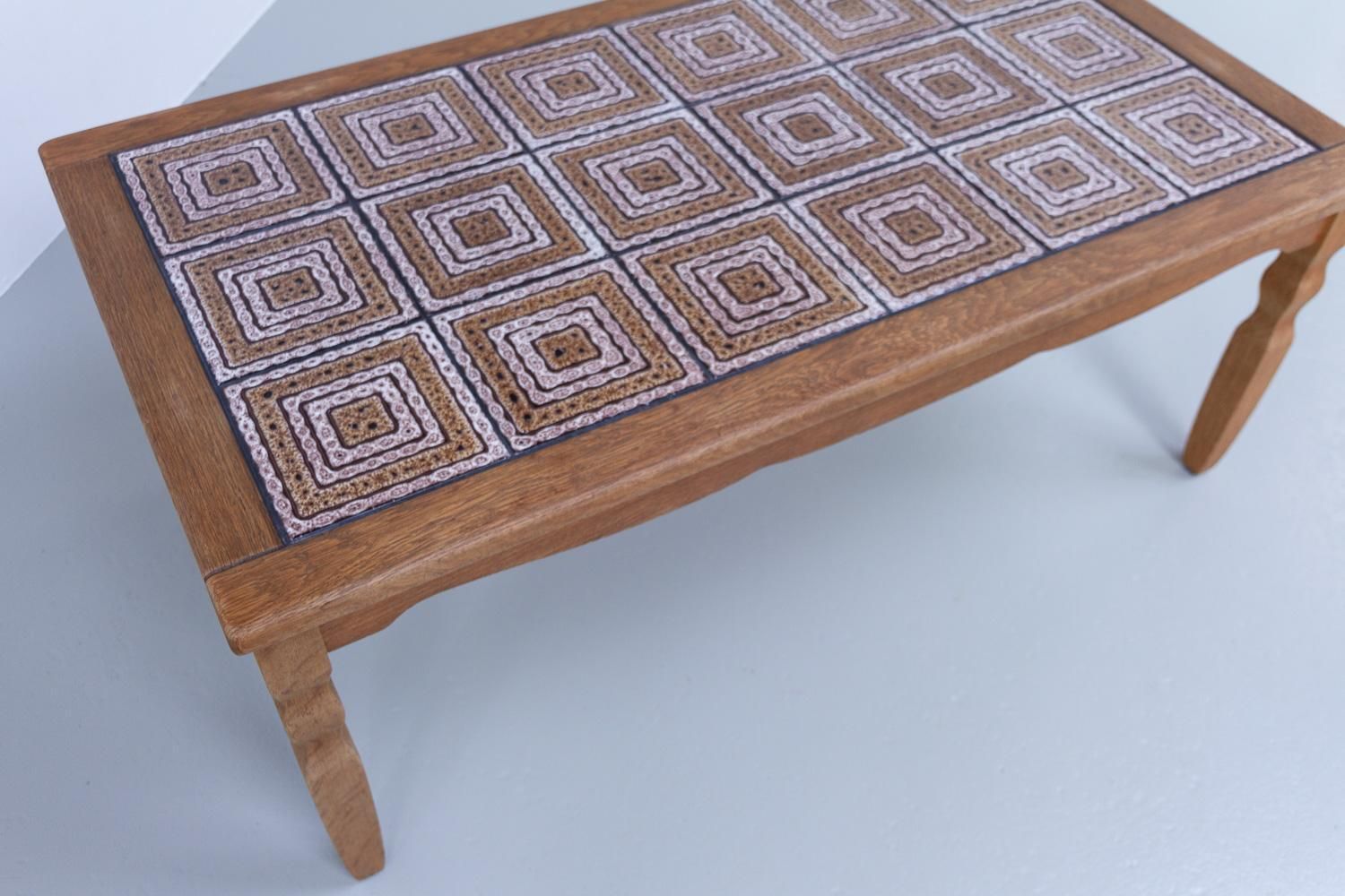 Vintage Danish Brutalist Coffee Table In Oak With Tiles, 1960s. photo vinterior