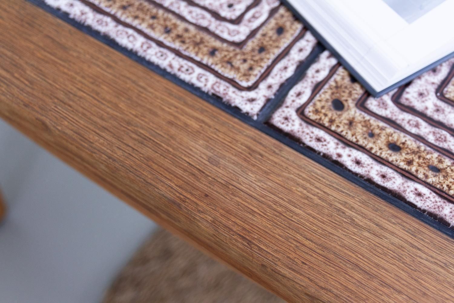 photo vinterior Vintage Danish Brutalist Coffee Table In Oak With Tiles, 1960s.