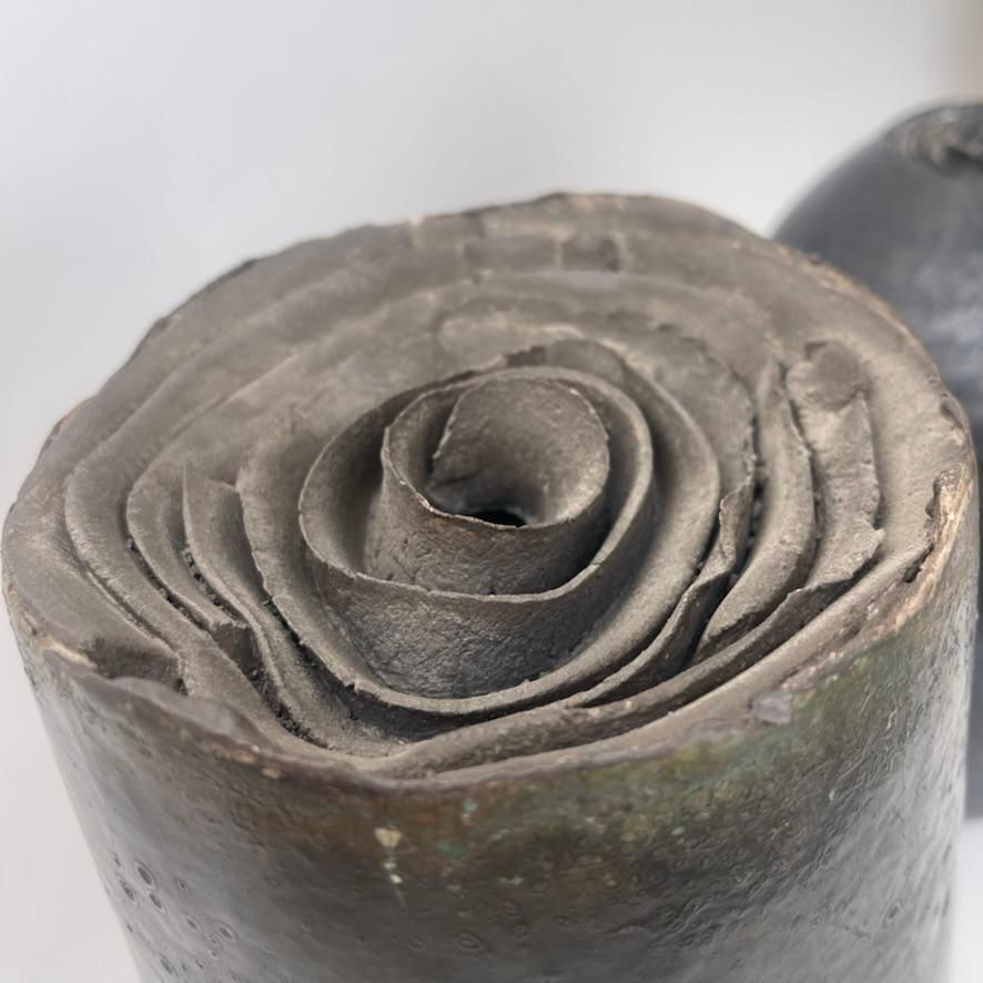 Late 20th Century Pair Of Italian Sculptural Black Stoneware Vases By L. Leandri photo 1531.0