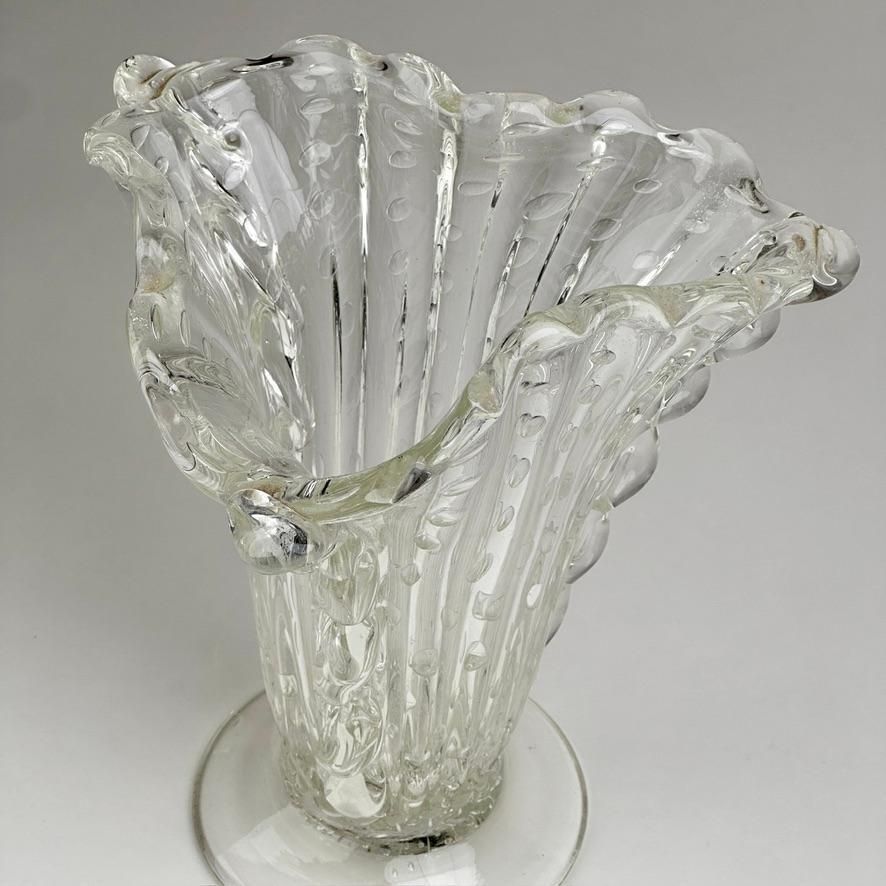 Mid Century Modern Transparent Bullicante Murano Art Glass Vase By Barovier&Toso photo vinterior