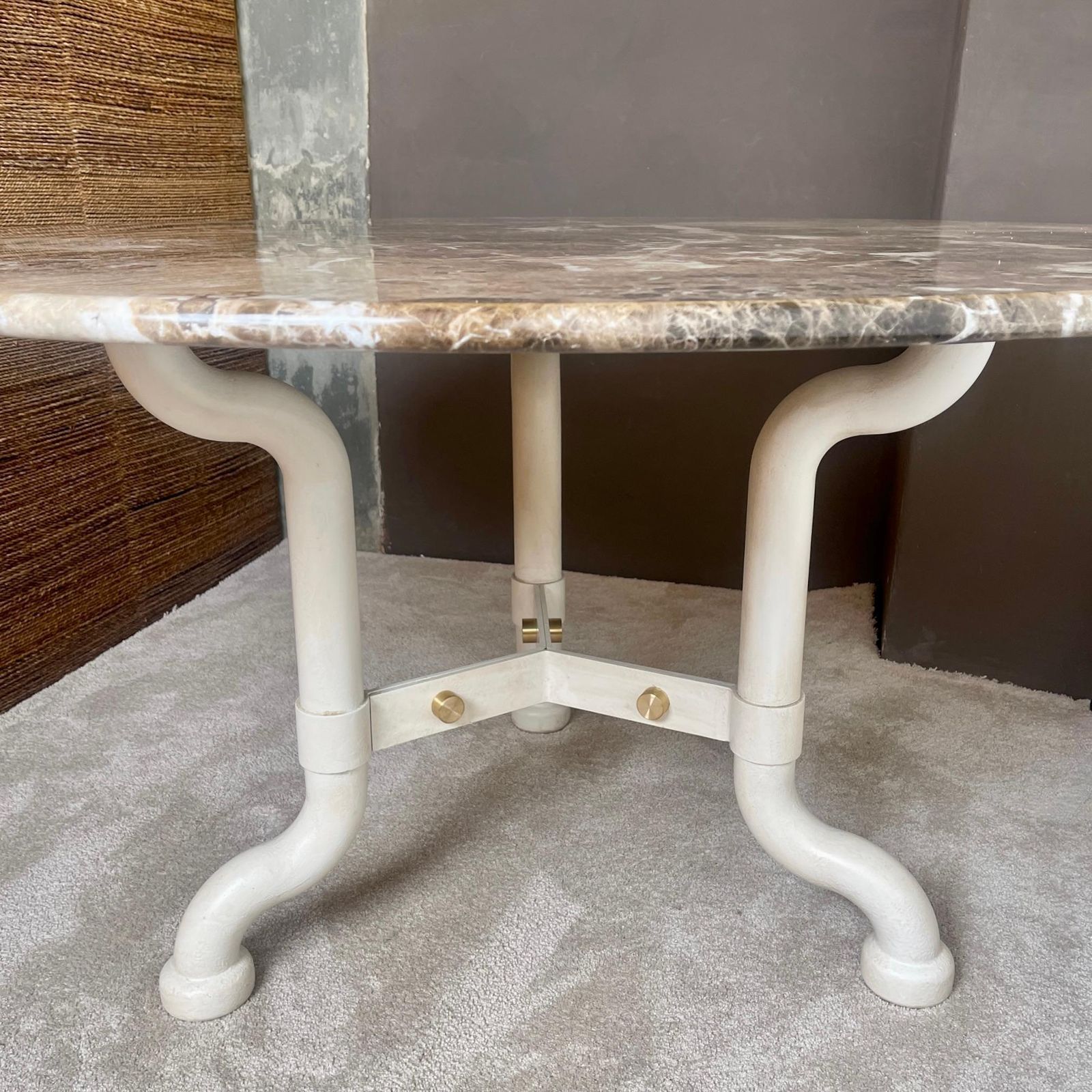 Marzio Cecchi Chestnut Emperor Marble & White Iron W/ Brass Details Round Table photo vintage