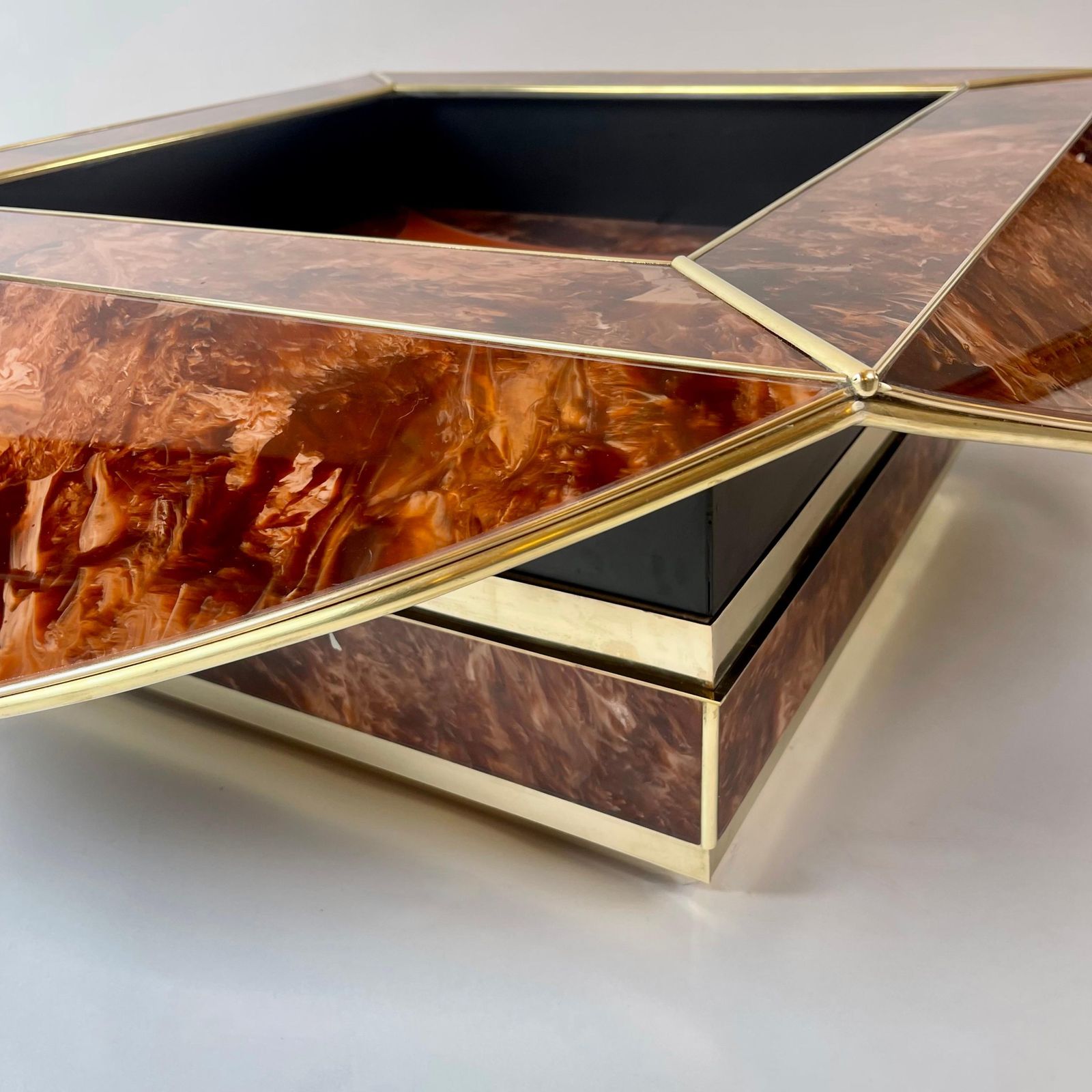 Late 20th Century Brown & Orange Murano Glass W/ Brass Finishings Cocktail Table photo 6380.0