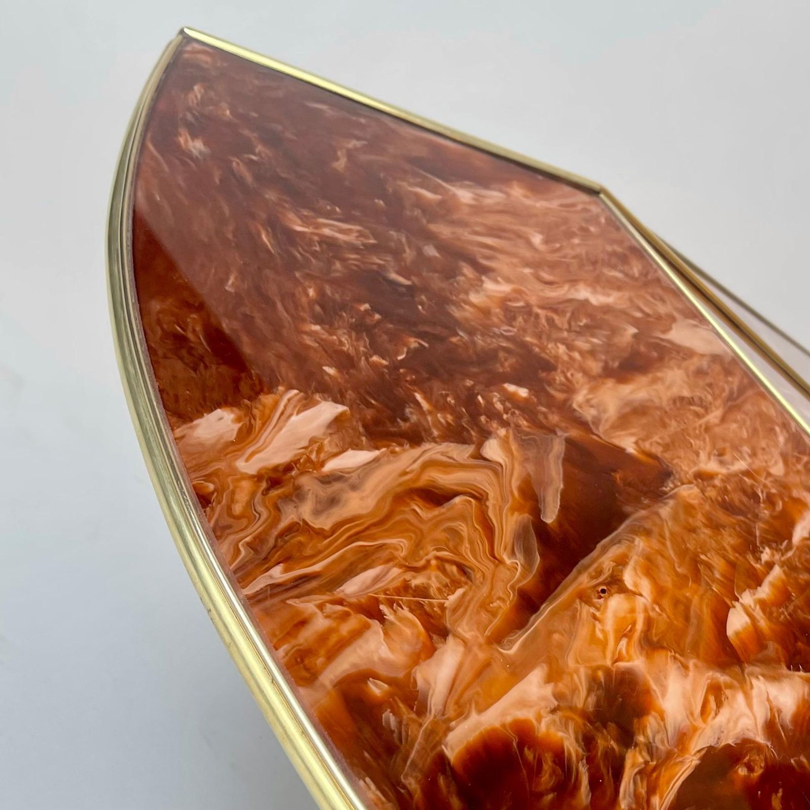 Late 20th Century Brown & Orange Murano Glass W/ Brass Finishings Cocktail Table photo vintage