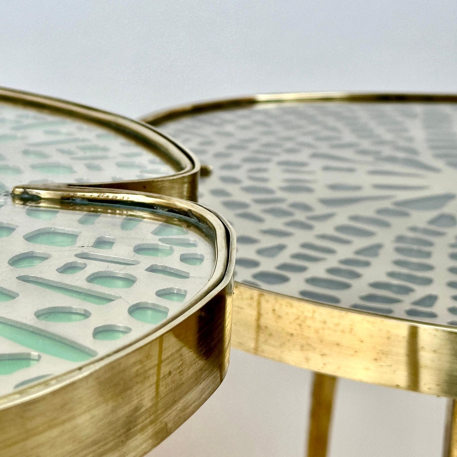 Late 20th Century Pair Of Brass & Transparent Glass Water Lilies Side Tables photo 5000.0