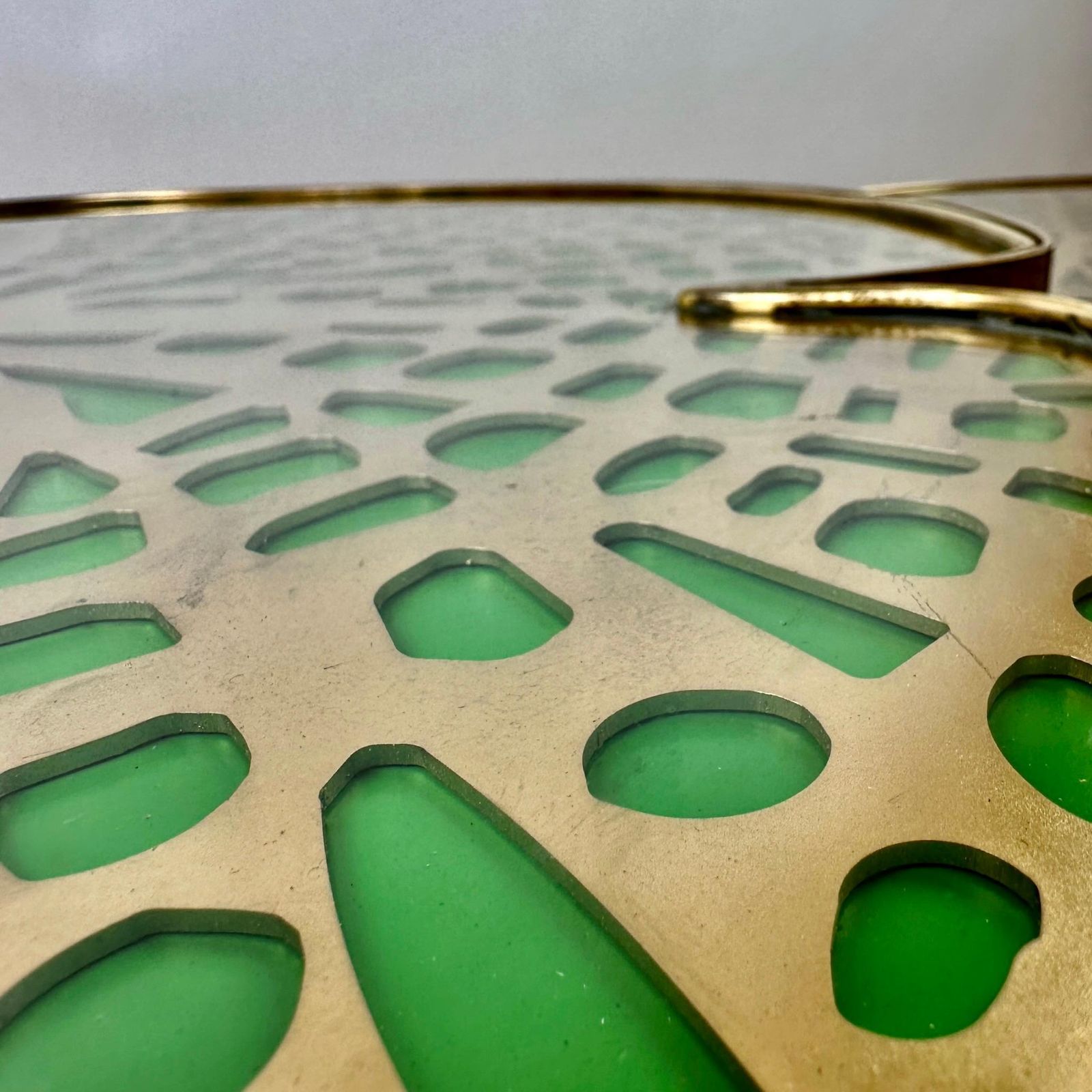 photo furniture Late 20th Century Pair Of Brass & Transparent Glass Water Lilies Side Tables