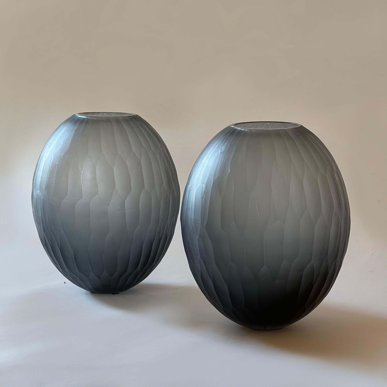 Late 20th Century Pair Of Sculptural Gray Murano Glass Vases photo for sale