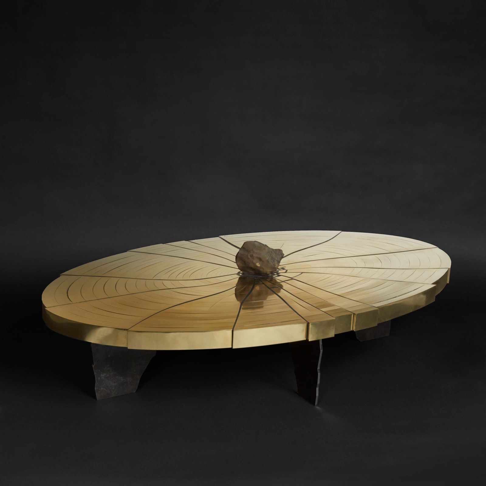 Fracture Cosmique Brass & Black Steel Coffee Table W/Meteorite By Erwan Boulloud photo furniture