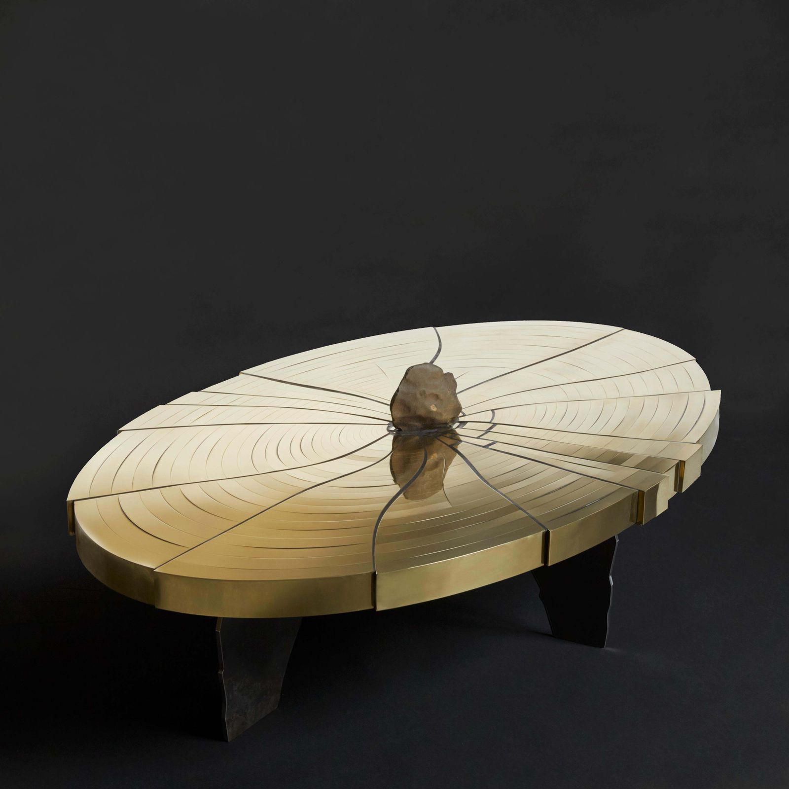 Fracture Cosmique Brass & Black Steel Coffee Table W/Meteorite By Erwan Boulloud photo for sale