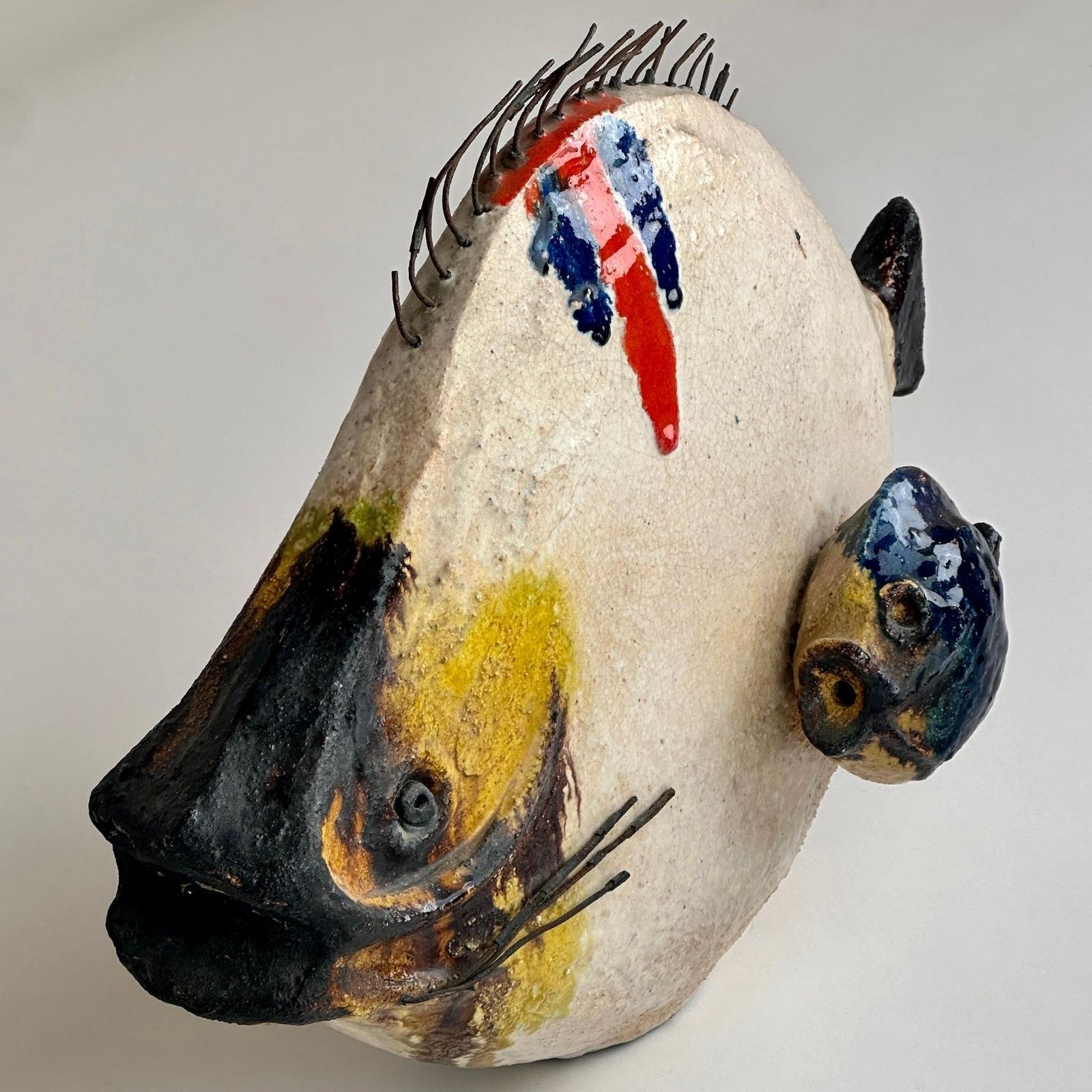 Mid Century Modern Italian Glazed Ceramic Fish Sculpture By Ivo De Santis photo for sale