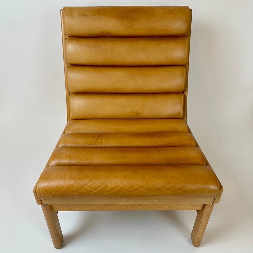 Mid Century Modern Swedish Oak & Cognac Leather Lounge Chair By K. E. Ekselius photo furniture