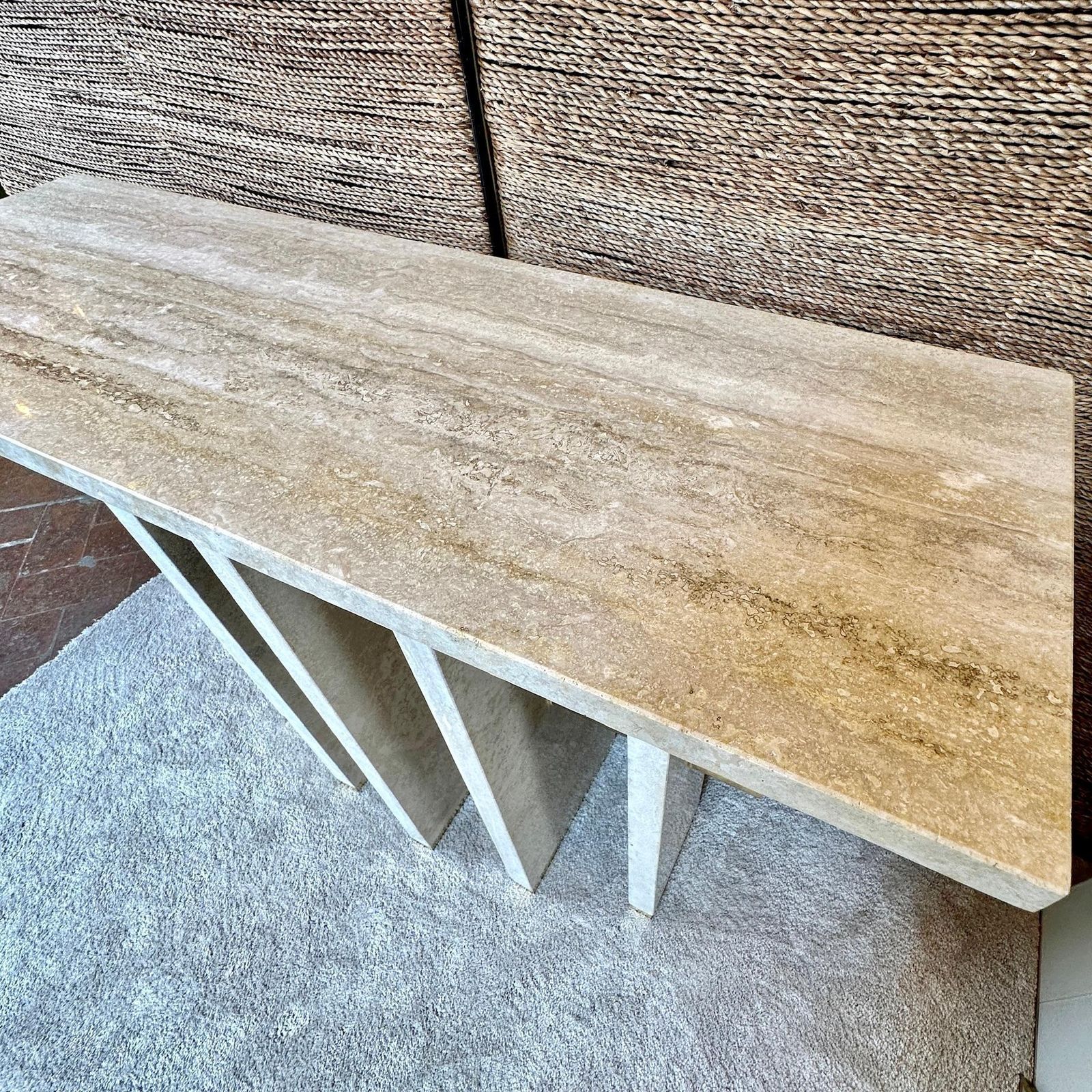 Late 20th Century Italian Travertine With Brass Details Console Table photo 5529.0