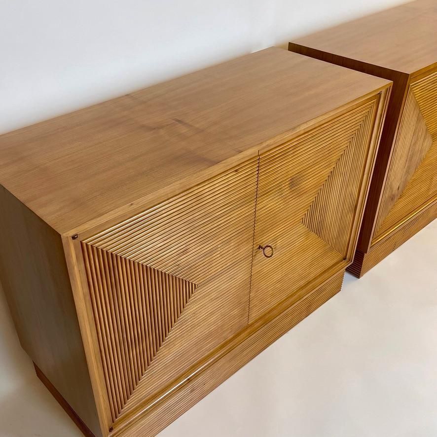 Mid Century Modern Pair Of Italian Cherry Veneer Cabinets W/ Breadsticks Doors photo 11058.0