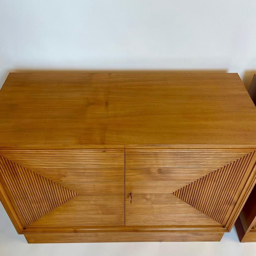 photo furniture Mid Century Modern Pair Of Italian Cherry Veneer Cabinets W/ Breadsticks Doors