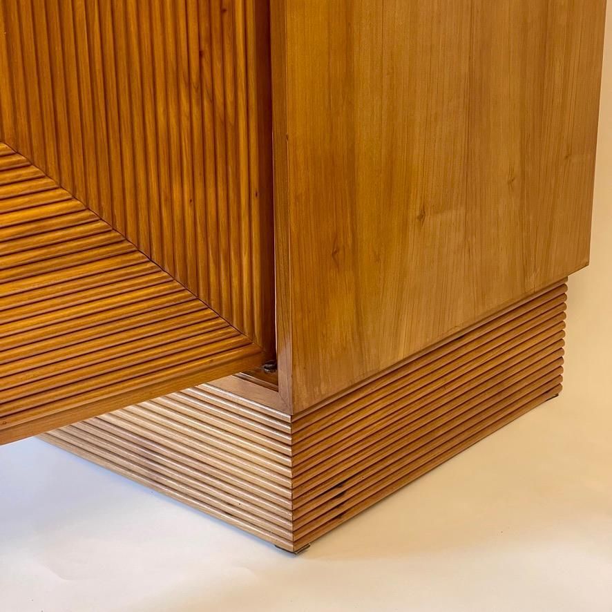 Furniture Mid Century Modern Pair Of Italian Cherry Veneer Cabinets W/ Breadsticks Doors photo