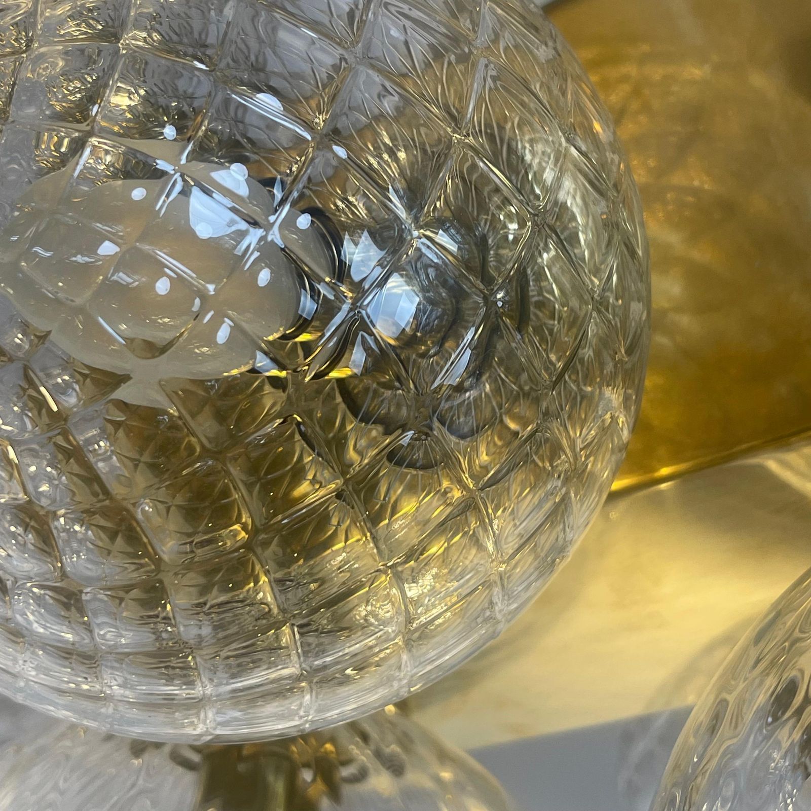 photo buy Late20th Century Italian Brass W/ Transparent Murano Art Glass Boules Chandelier