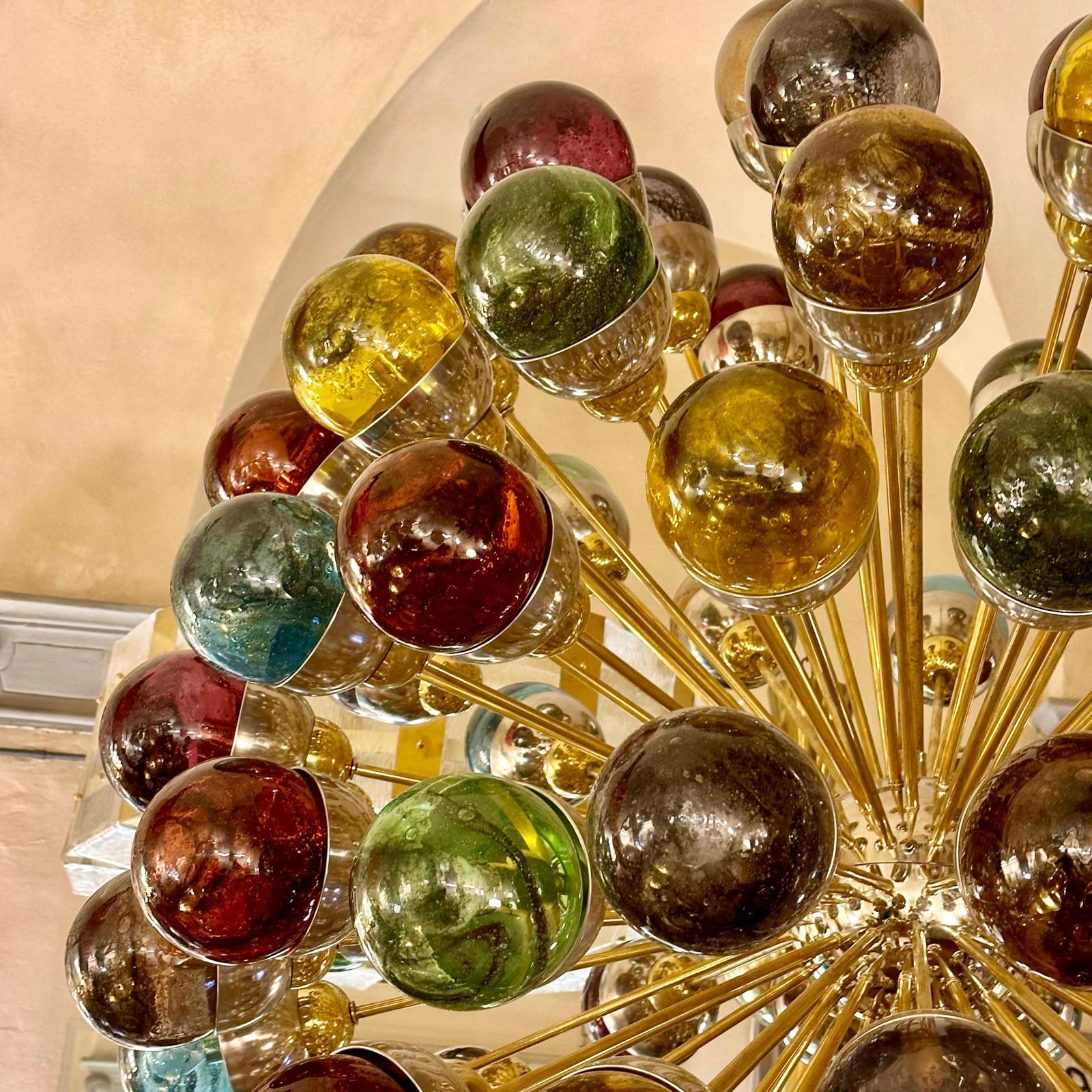 Late 20th Century Nickel & Brass Sputnik Chandelier W/ Murano Art Glass Boules photo furniture