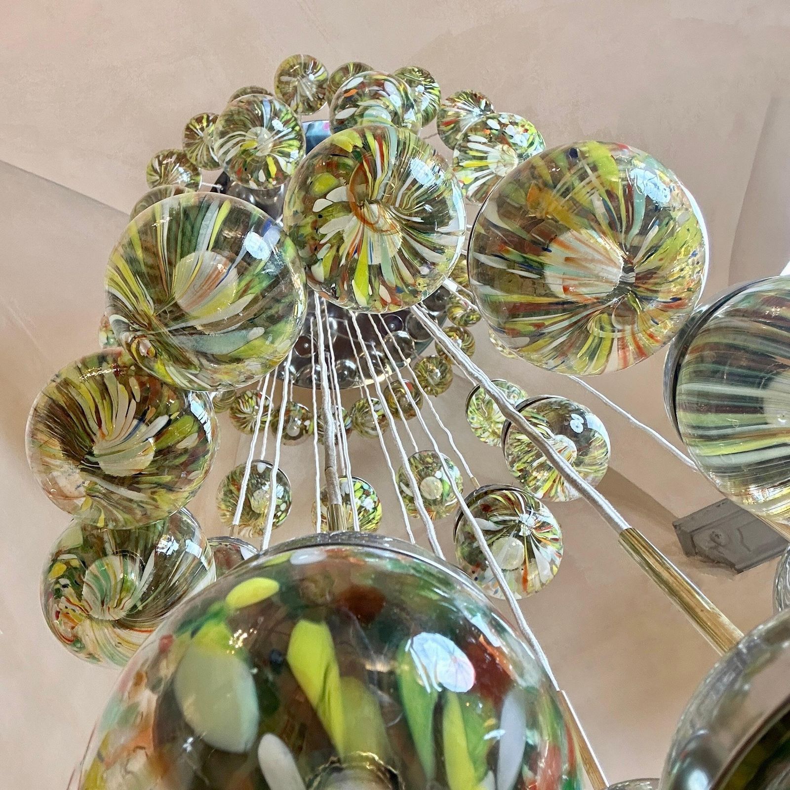 Late 20th Century Chrome, Brushed Steel, Brass & Murano Glass Cascade Chandelier photo for sale