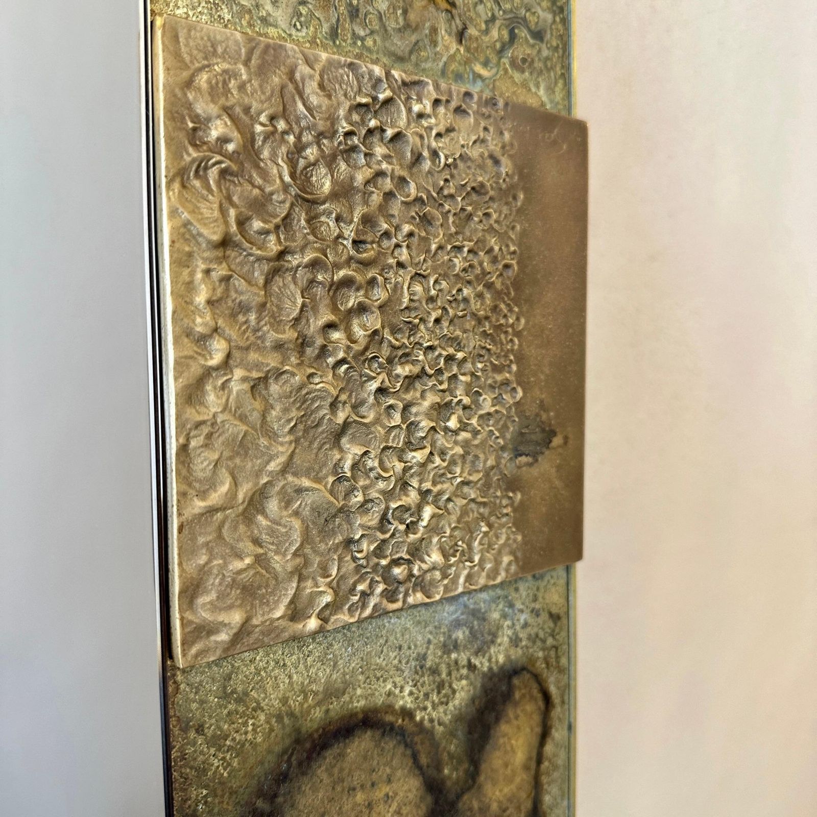 Late20th Century Italian Bronze Mirror & Etched Brass W/ Bronze Abstract Plaques photo Home Decor