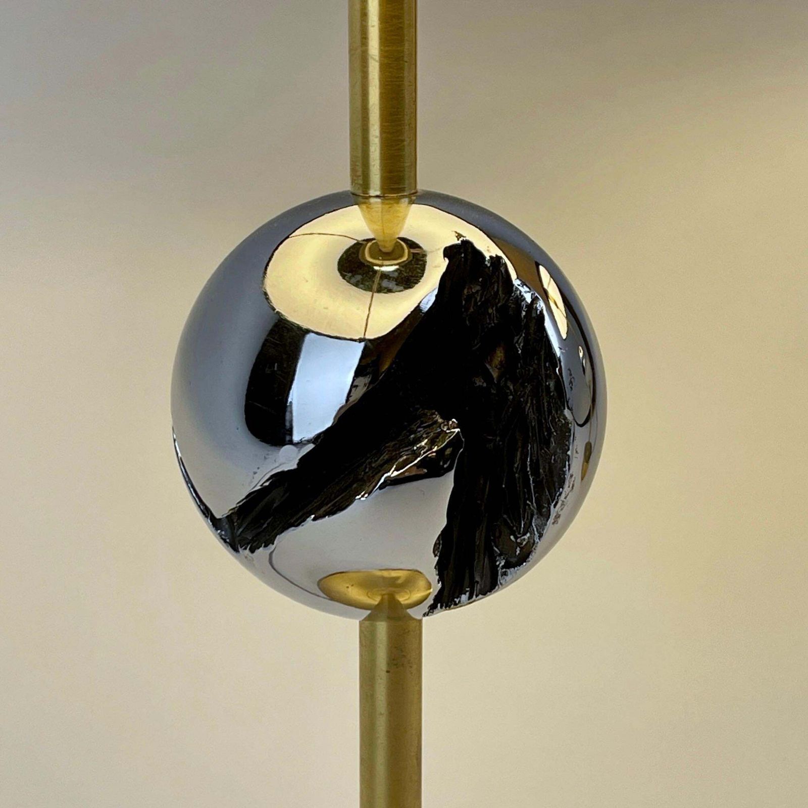 Late20th Century Pair Of Italian Sculptural Nickel & Brass Table Lamps W/ Shades photo vintage