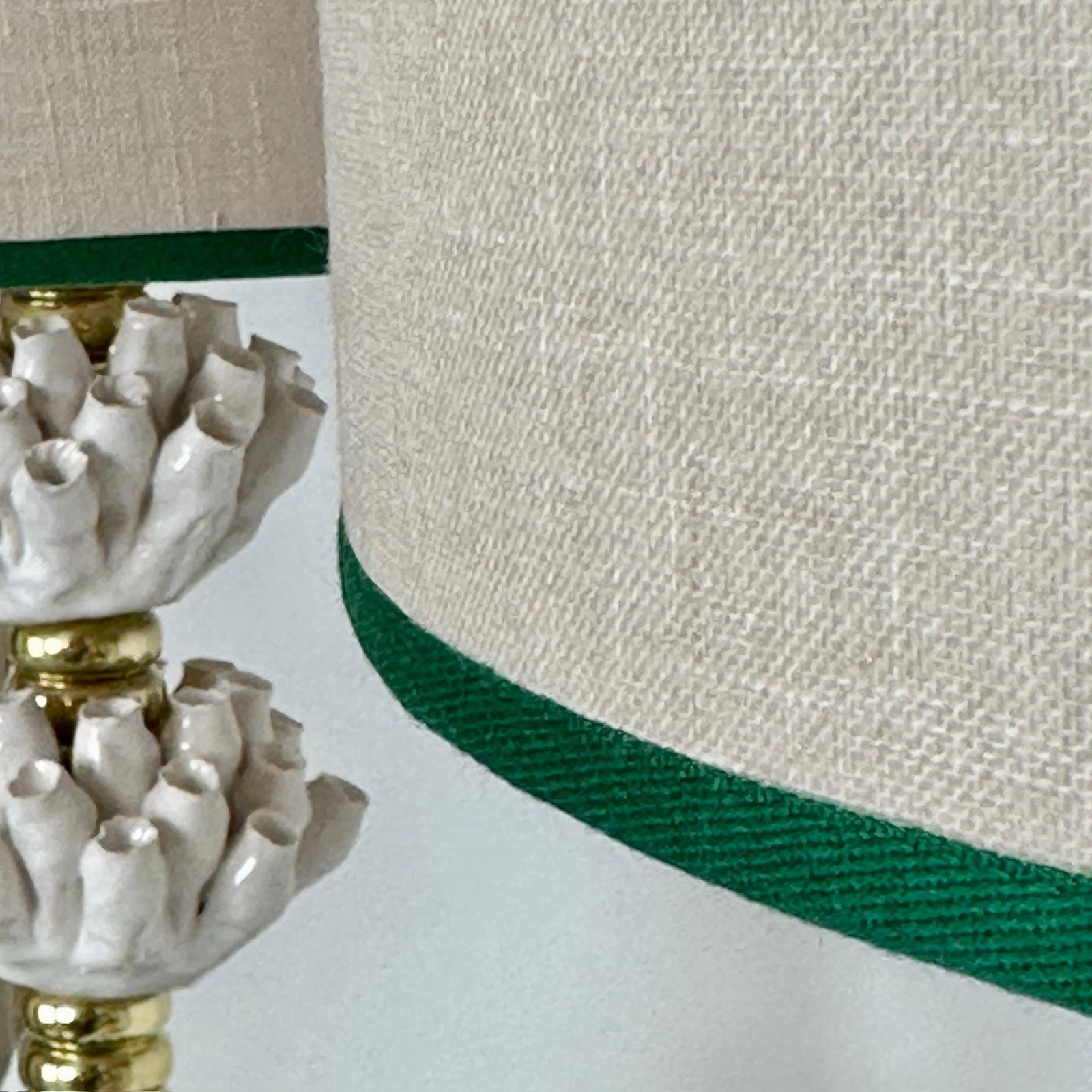 Late 20th Century Pair Of Italian Brass W/ Green & White Ceramic Table Lamps photo 4253.0