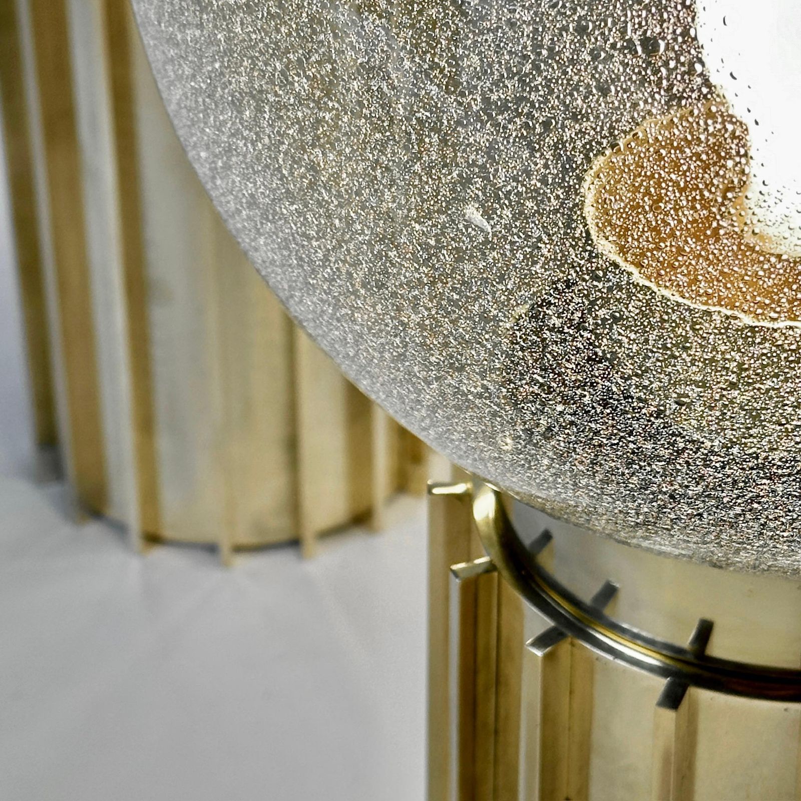 Late 20th Century Pair Of Brass & Smoked Pulegoso Murano Art Glass Table Lamps photo for sale